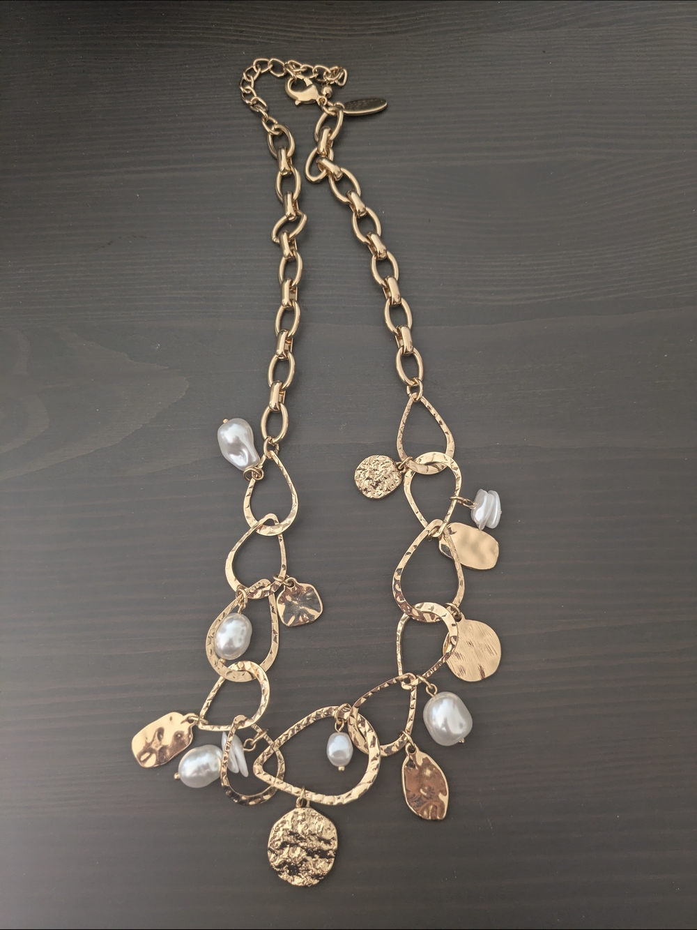 Gold-Tone Pearl Link Statement Necklace